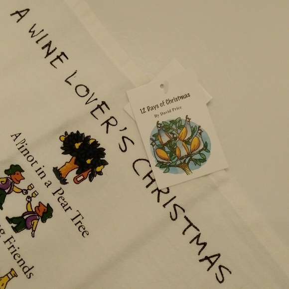 Lot of 2 A Wine Lover's 12 Days of Christmas Dish TOWEL 18" x 26" by David Price - Picture 5 of 13